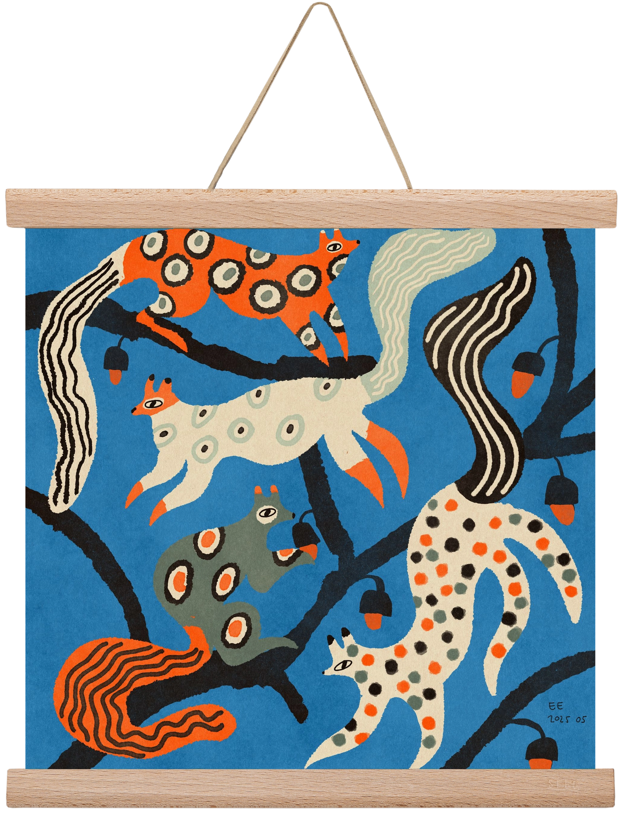 squirrell party 1., 30x30 cm (30x30 cm), Tölgy akasztó