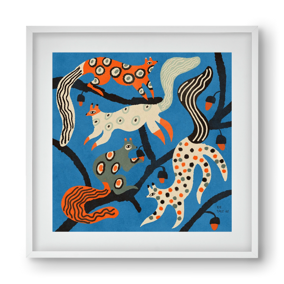 squirrell party 1., 40x40 cm (30x30 cm), Fehér keret, paszpartuval