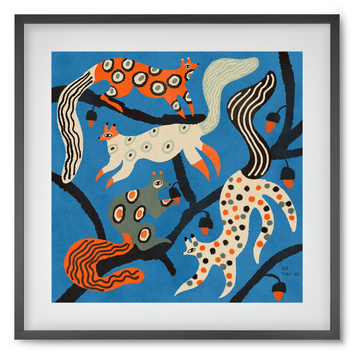 squirrell party 1., 50x50 cm (40x40 cm), Fekete keret, paszpartuval