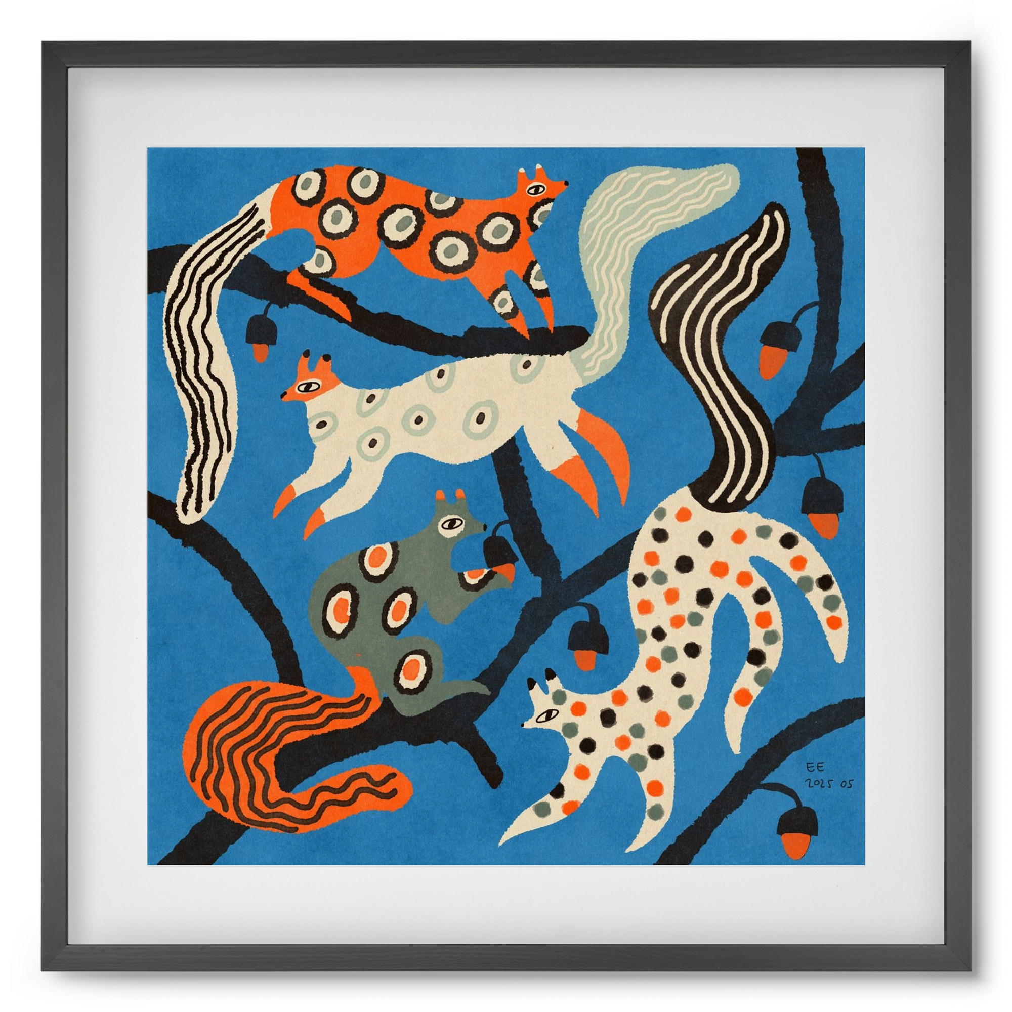 squirrell party 1., 50x50 cm (40x40 cm), Fekete keret, paszpartuval