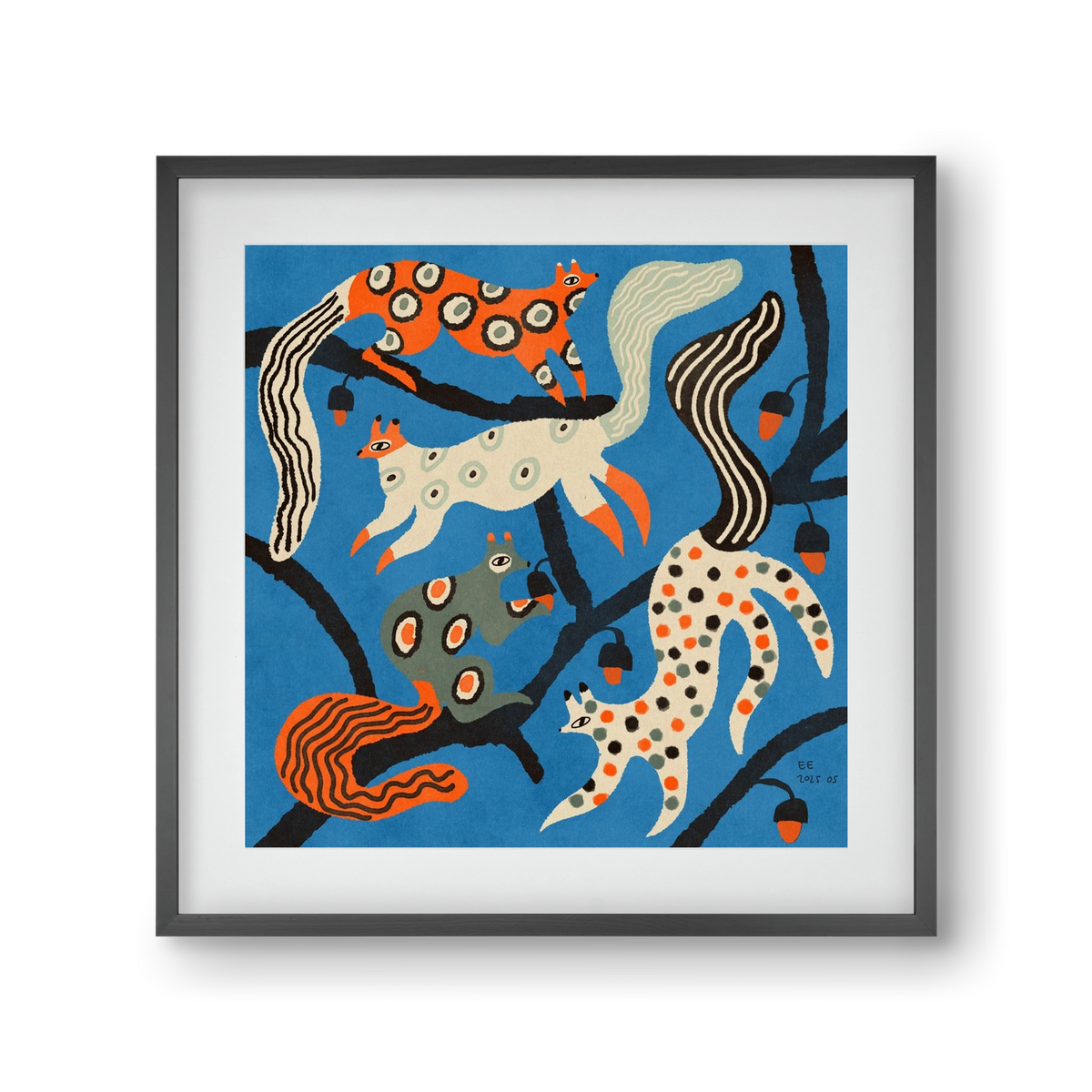 squirrell party 1., 30x30 cm (20x20 cm), Fekete keret, paszpartuval