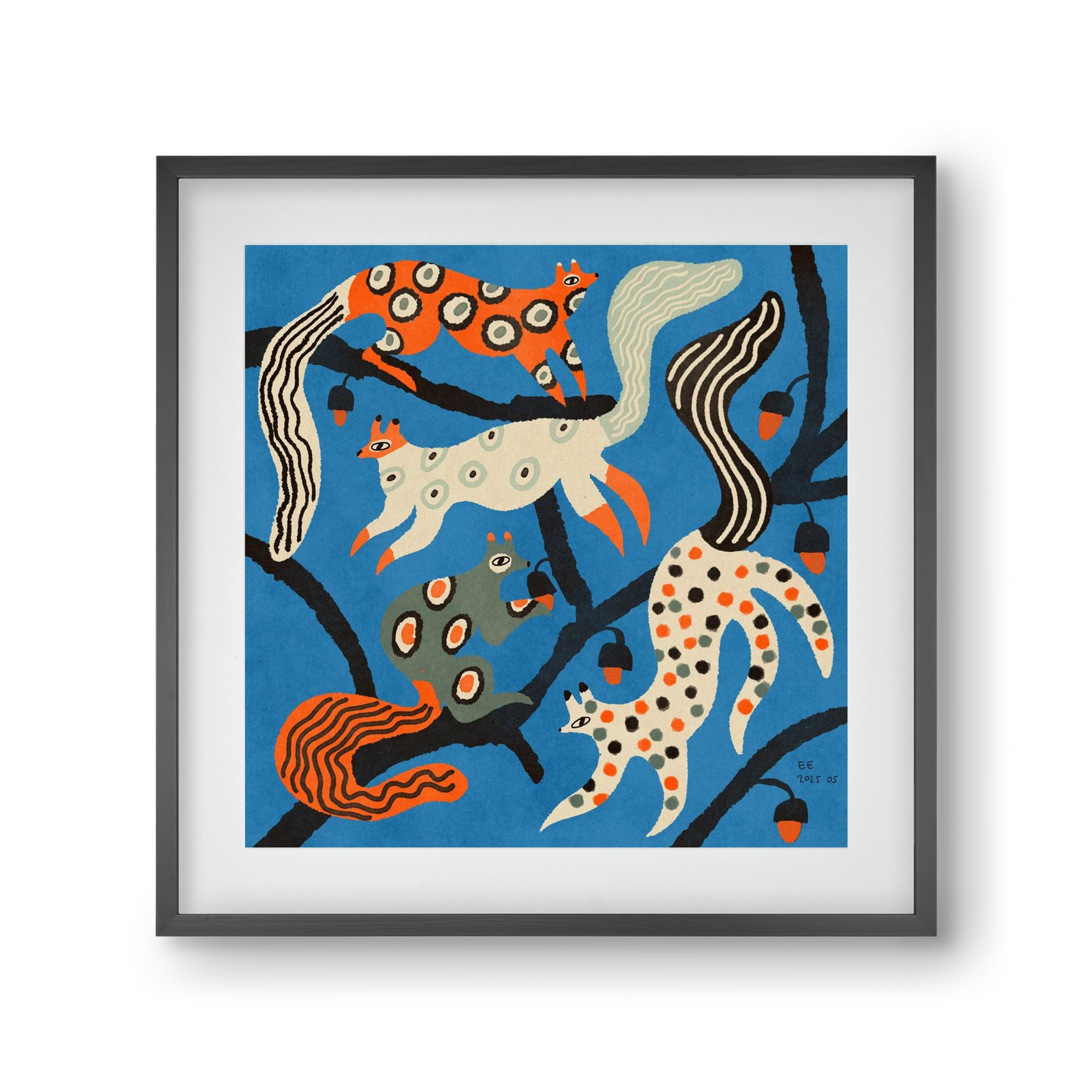 squirrell party 1., 30x30 cm (20x20 cm), Fekete keret, paszpartuval