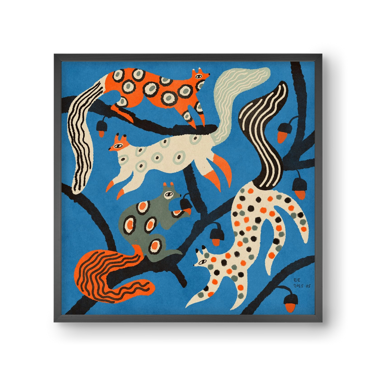 squirrell party 1., 30x30 cm (30x30 cm), Fekete keret