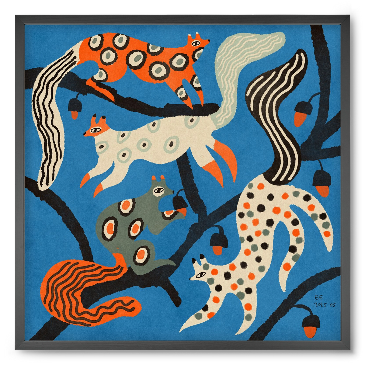 squirrell party 1., 50x50 cm (50x50 cm), Fekete keret