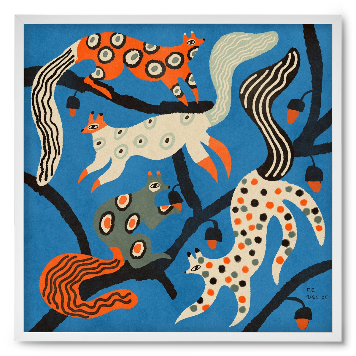 squirrell party 1., 50x50 cm (50x50 cm), Fehér keret