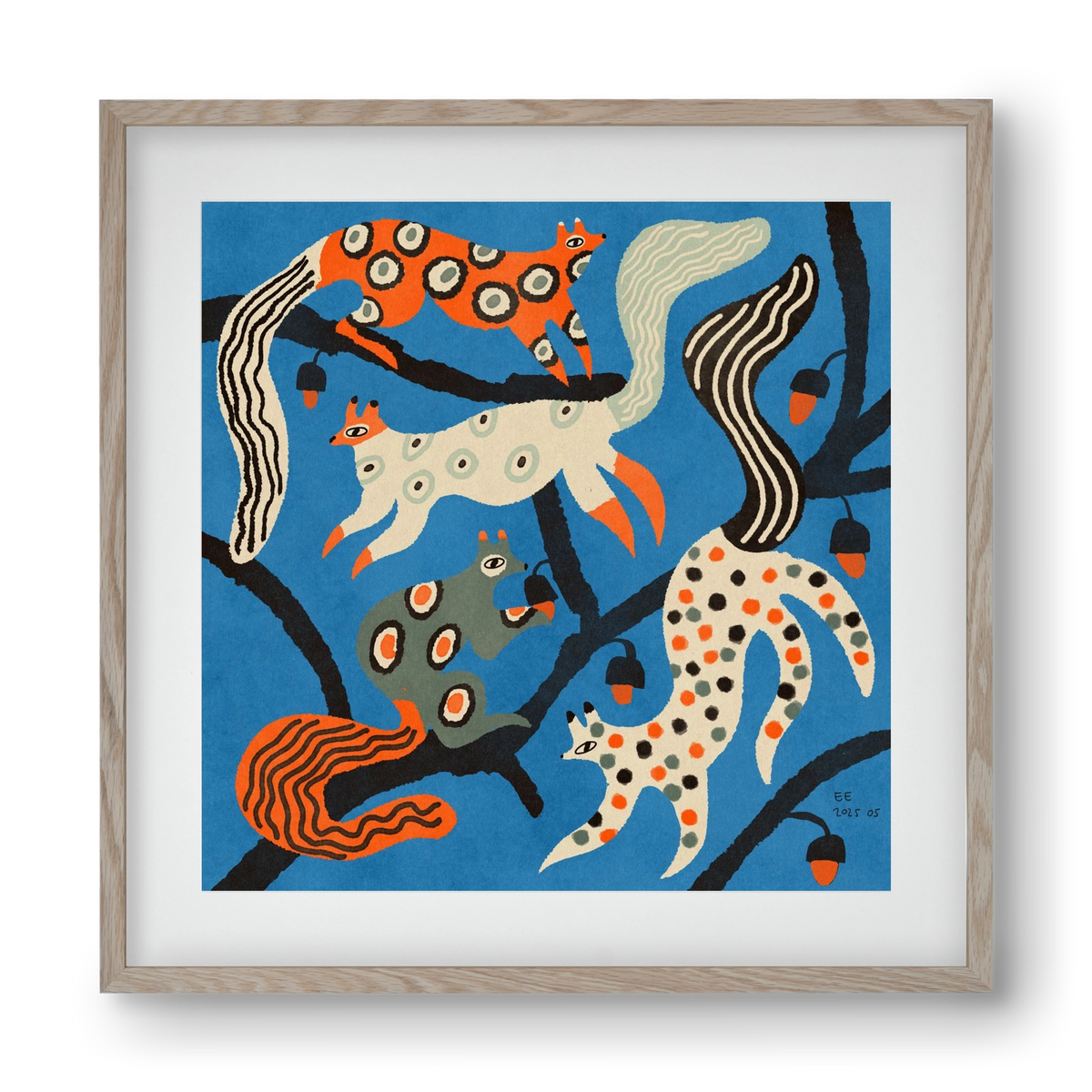 squirrell party 1., 40x40 cm (30x30 cm), Tölgy keret, paszpartuval