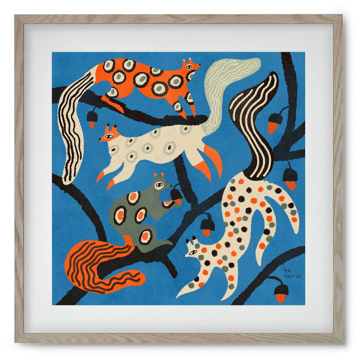 squirrell party 1., 50x50 cm (40x40 cm), Tölgy keret, paszpartuval