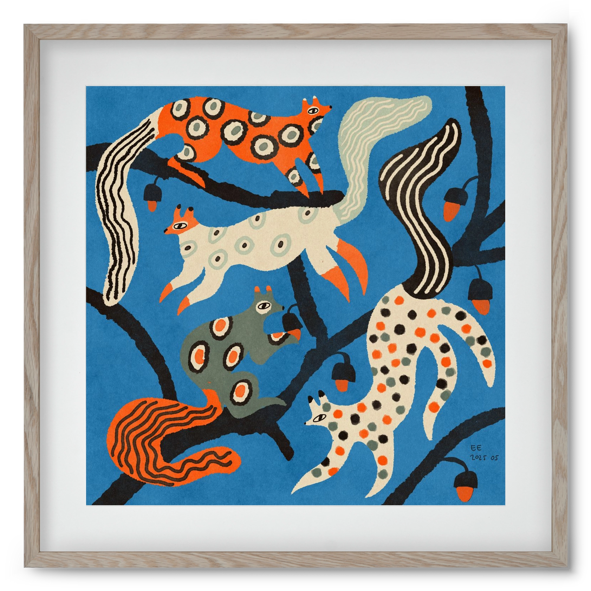 squirrell party 1., 50x50 cm (40x40 cm), Tölgy keret, paszpartuval