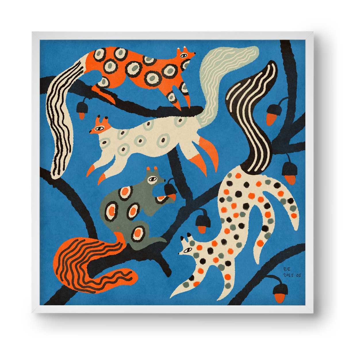 squirrell party 1., 40x40 cm (40x40 cm), Fehér keret