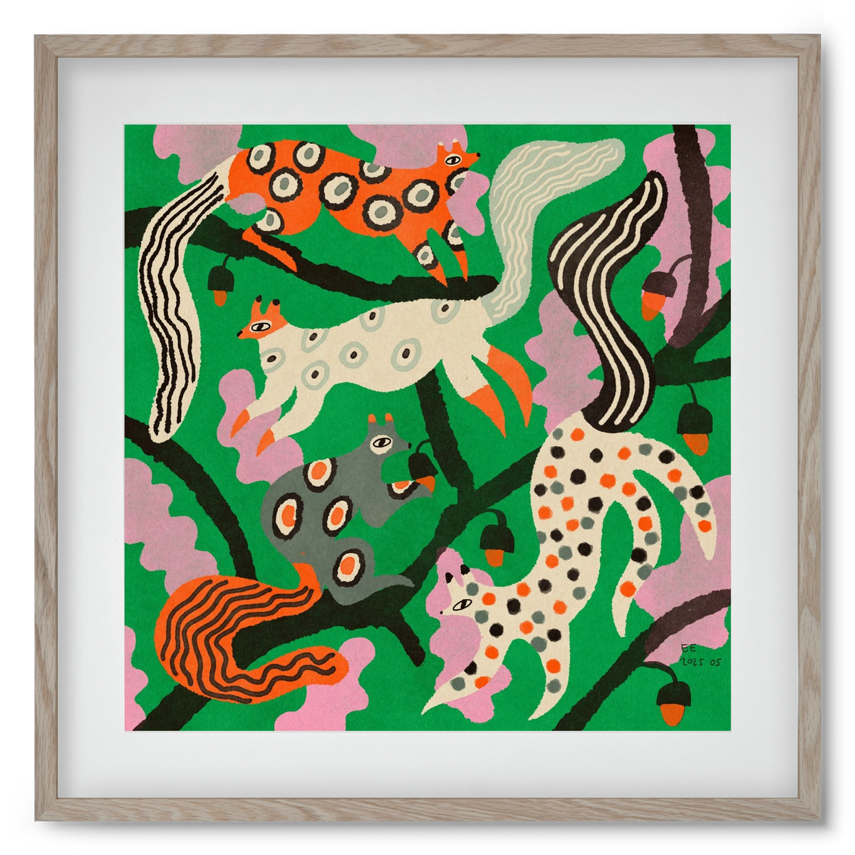 squirrell party 2., 50x50 cm (40x40 cm), Tölgy keret, paszpartuval