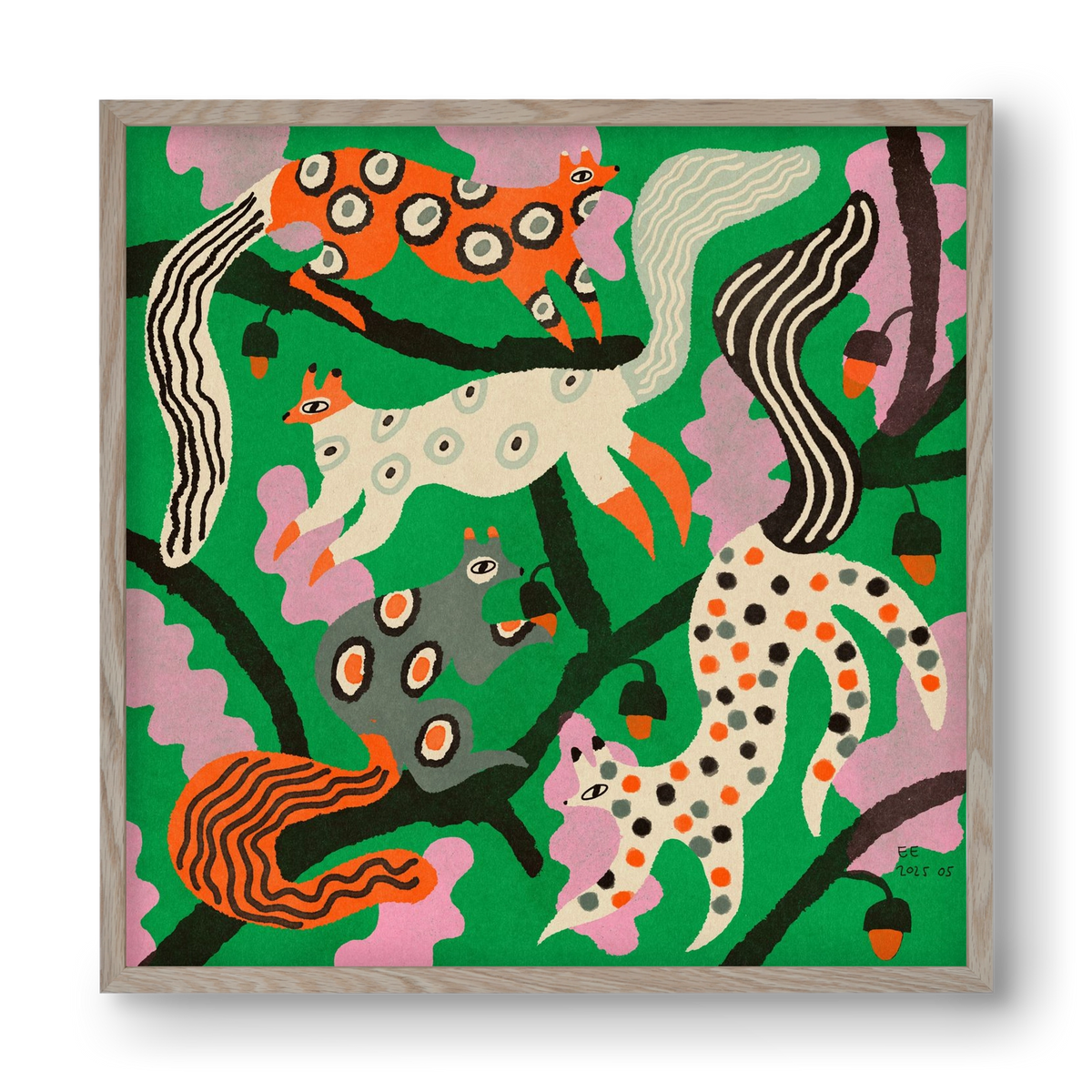 squirrell party 2., 40x40 cm (40x40 cm), Tölgy keret