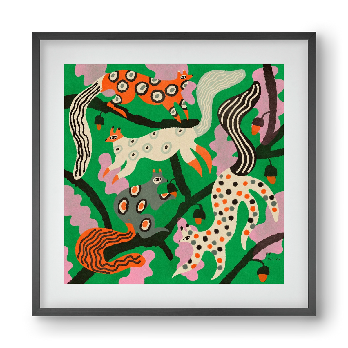 squirrell party 2., 40x40 cm (30x30 cm), Fekete keret, paszpartuval