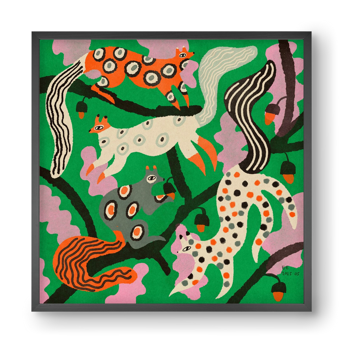 squirrell party 2., 40x40 cm (40x40 cm), Fekete keret