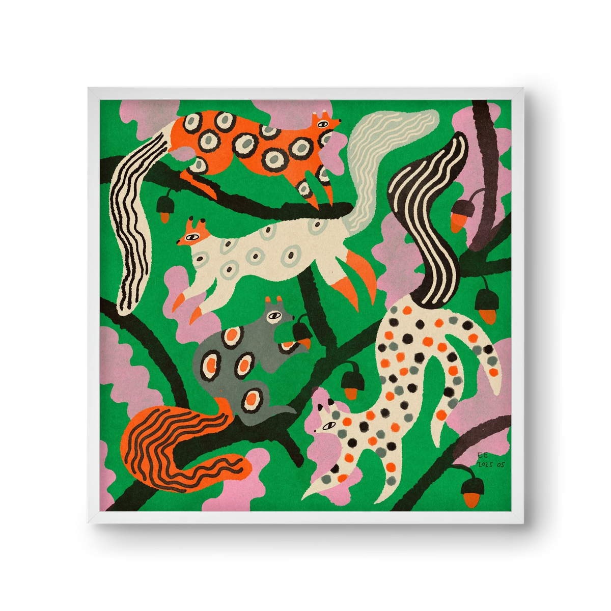 squirrell party 2., 30x30 cm (30x30 cm), Fehér keret