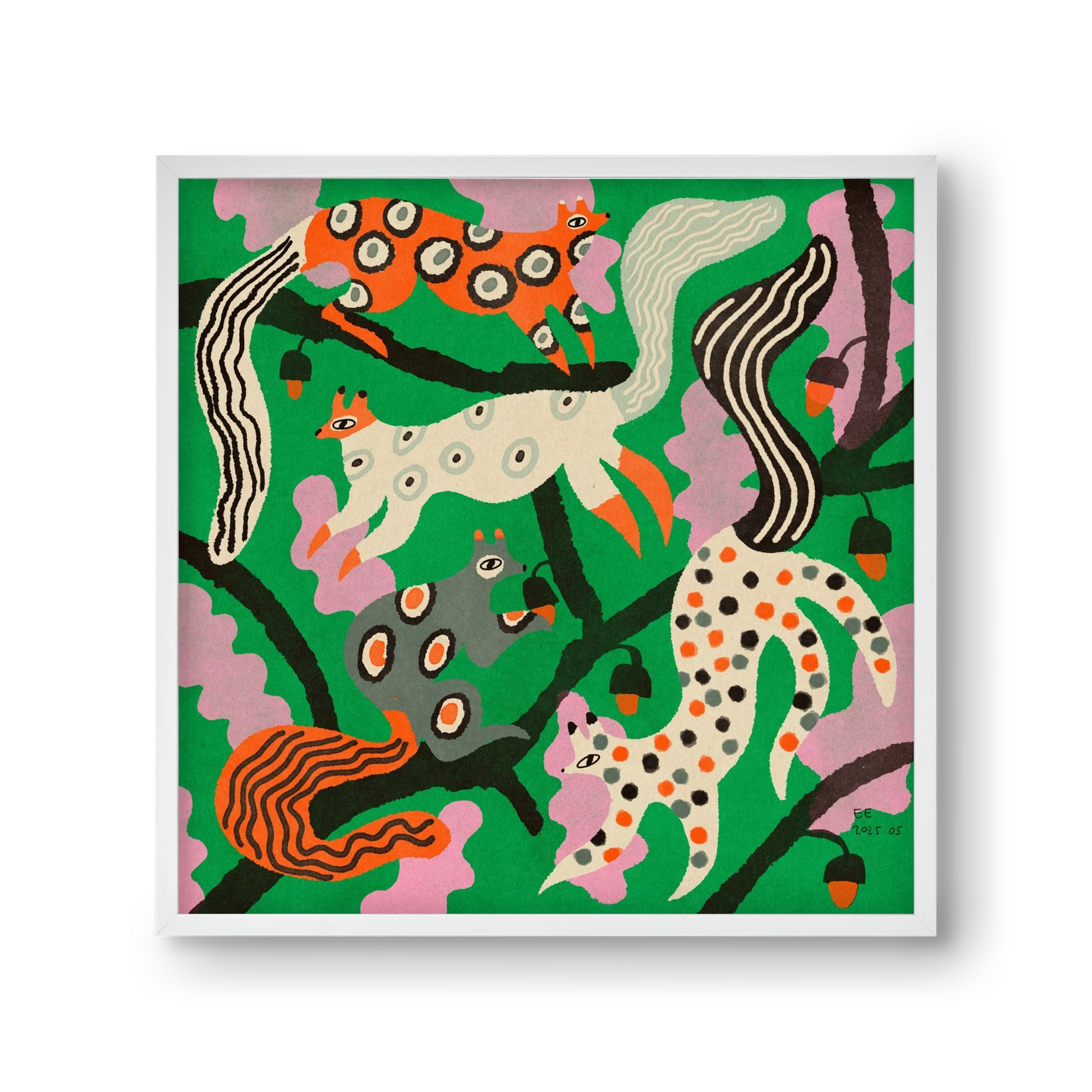 squirrell party 2., 30x30 cm (30x30 cm), Fehér keret