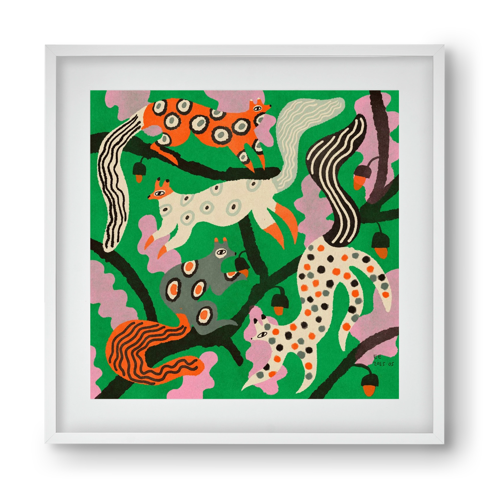 squirrell party 2., 40x40 cm (30x30 cm), Fehér keret, paszpartuval