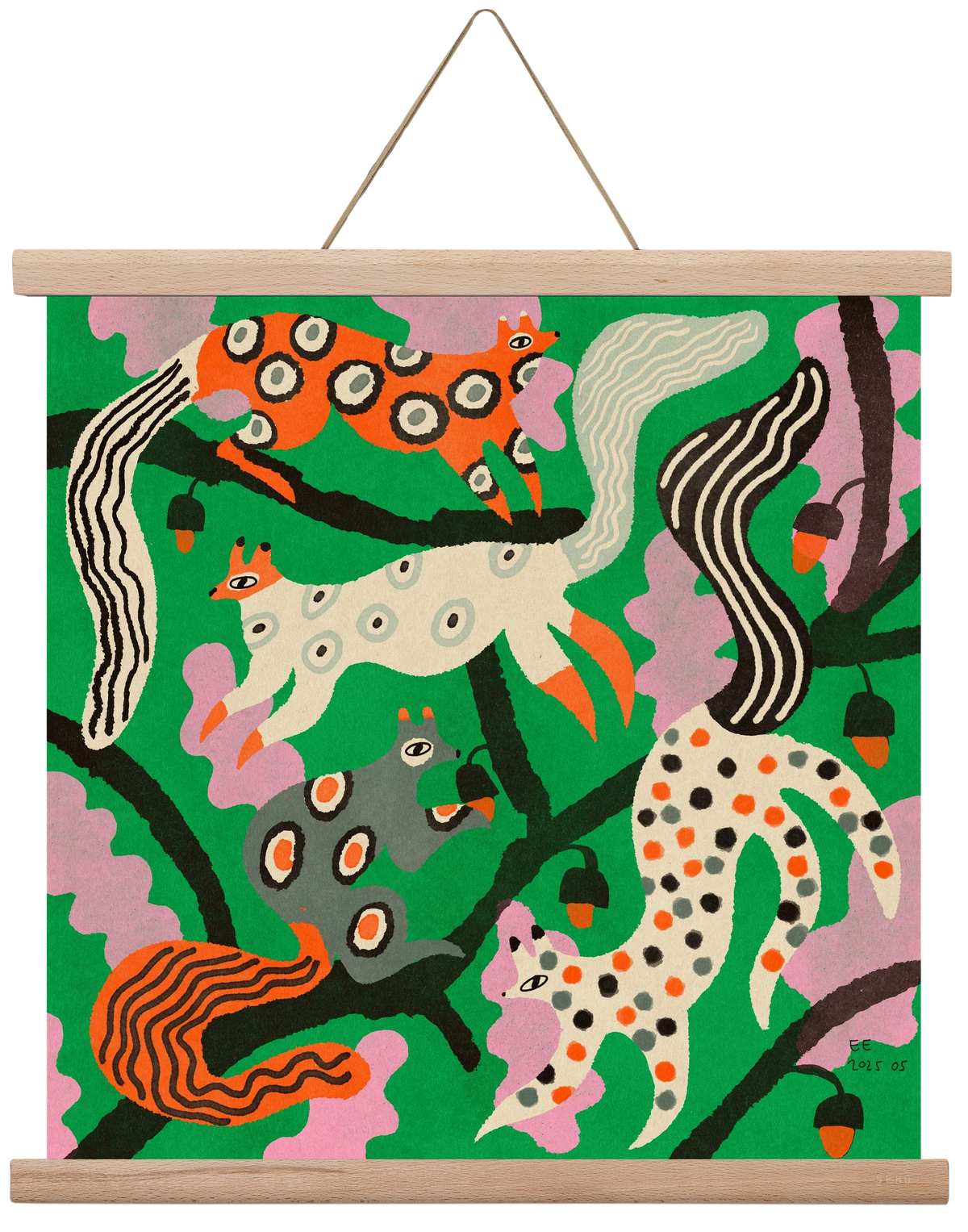 squirrell party 2., 40x40 cm (40x40 cm), Tölgy akasztó