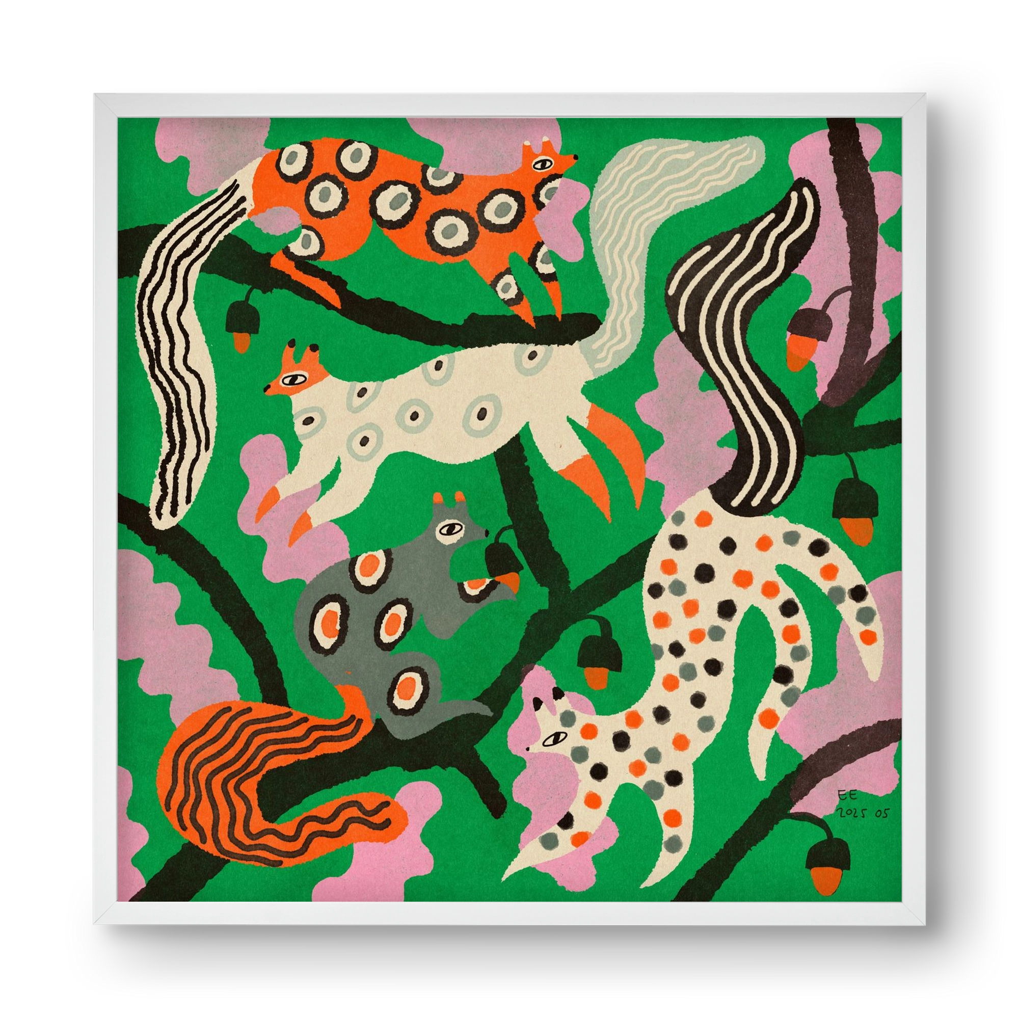 squirrell party 2., 40x40 cm (40x40 cm), Fehér keret