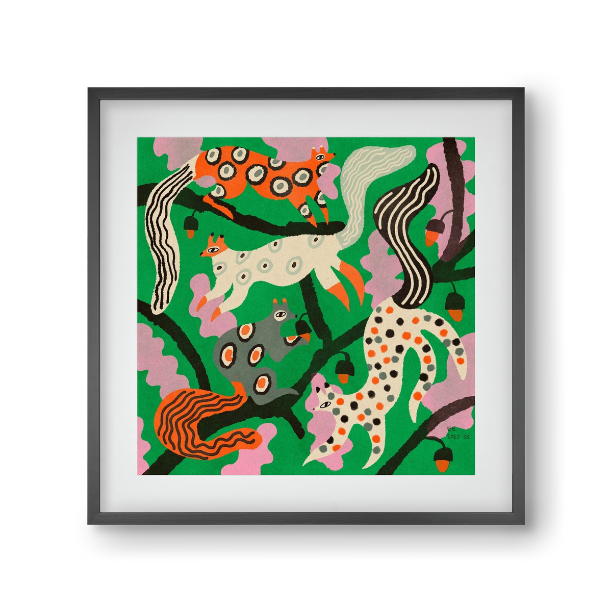 squirrell party 2., 30x30 cm (20x20 cm), Fekete keret, paszpartuval