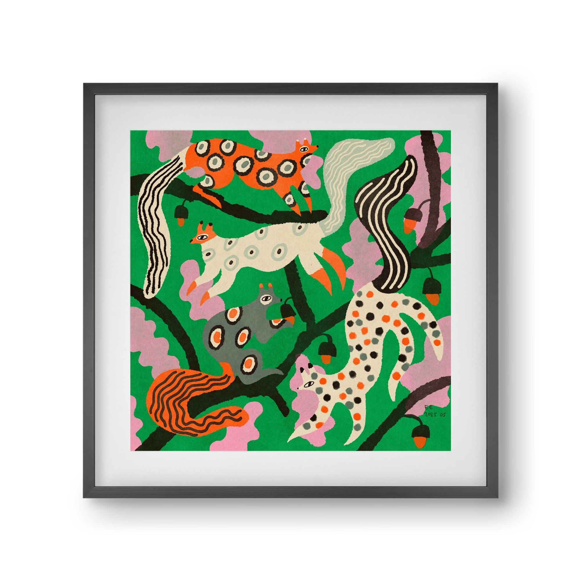 squirrell party 2., 30x30 cm (20x20 cm), Fekete keret, paszpartuval