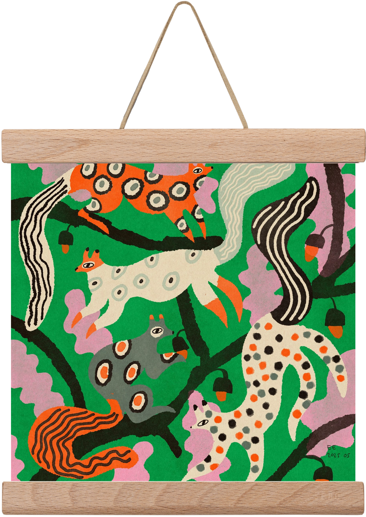 squirrell party 2., 20x20 cm (20x20 cm), Tölgy akasztó