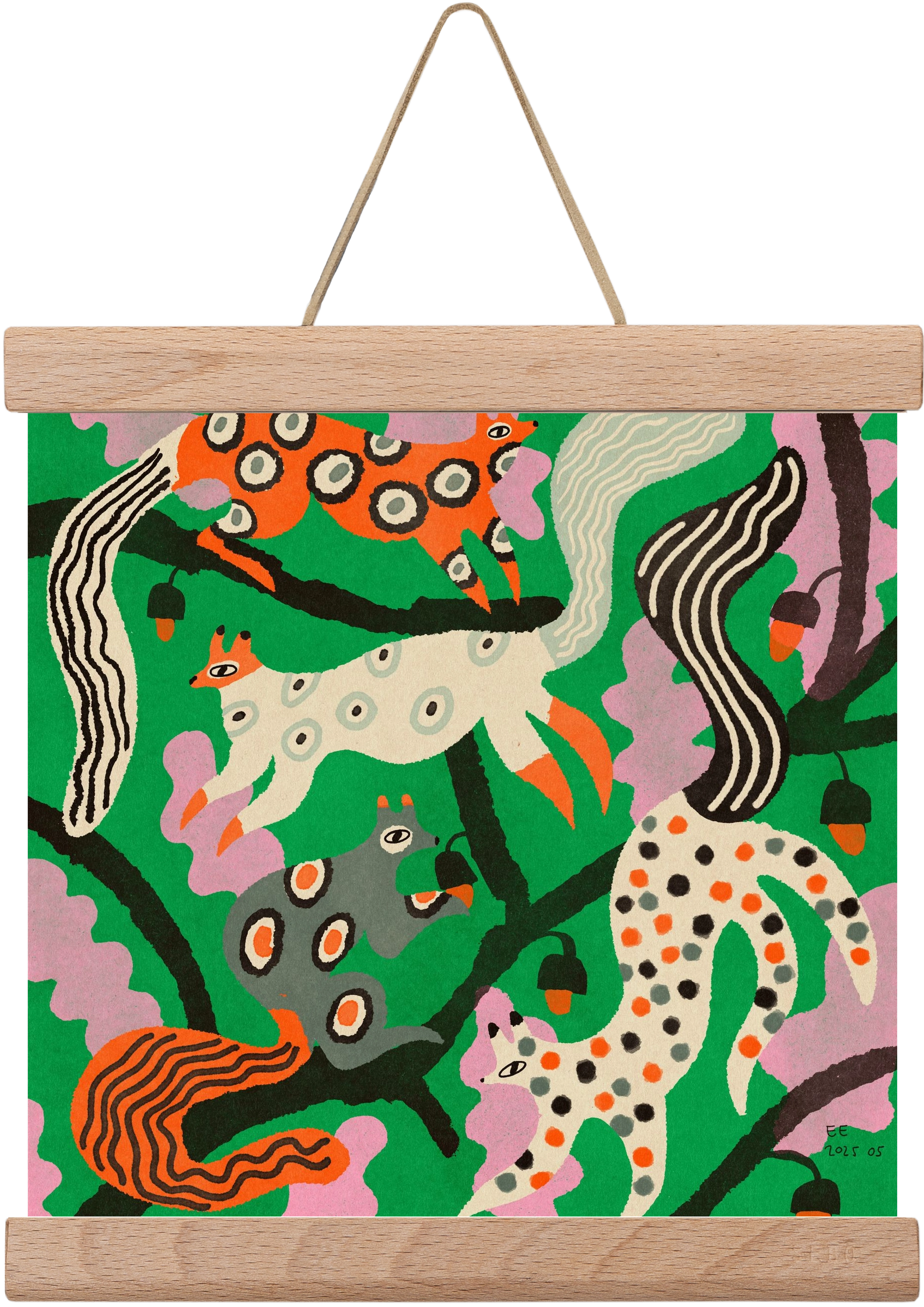 squirrell party 2., 20x20 cm (20x20 cm), Tölgy akasztó