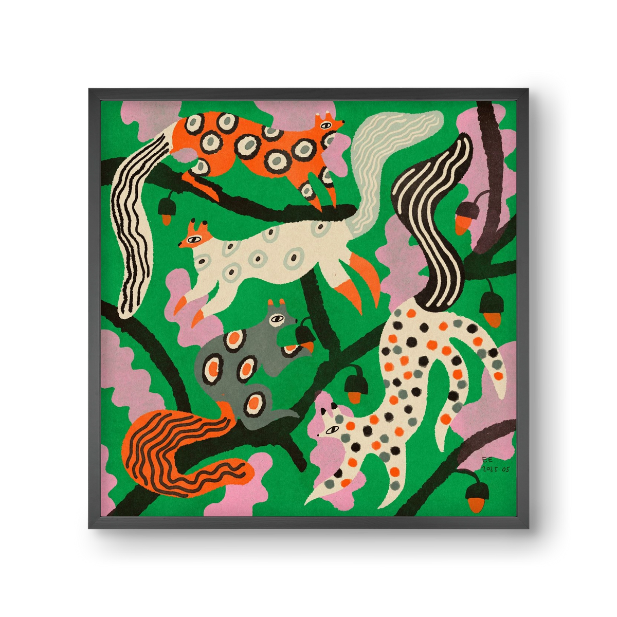 squirrell party 2., 30x30 cm (30x30 cm), Fekete keret