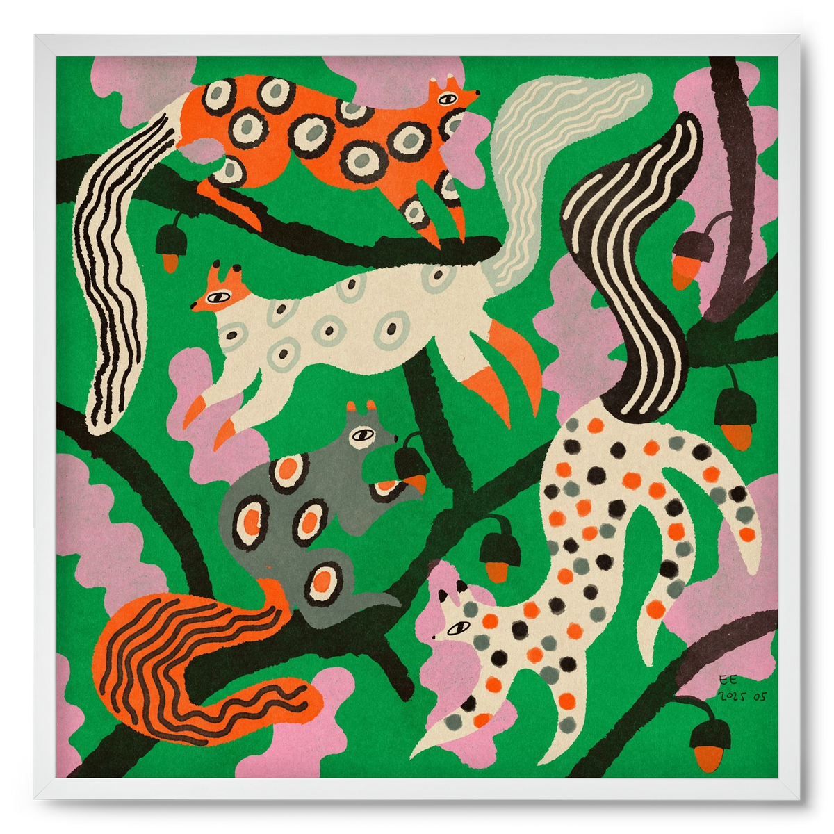 squirrell party 2., 50x50 cm (50x50 cm), Fehér keret