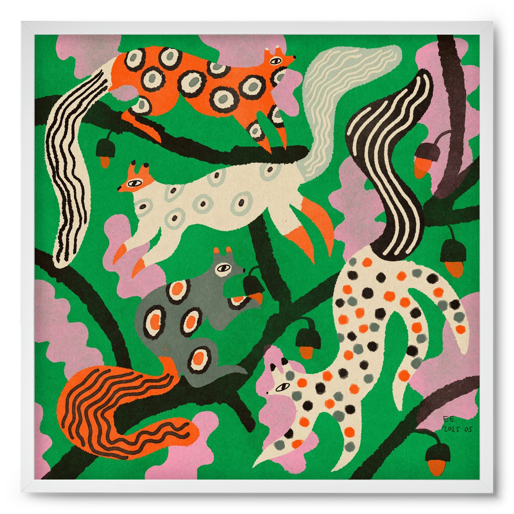 squirrell party 2., 50x50 cm (50x50 cm), Fehér keret