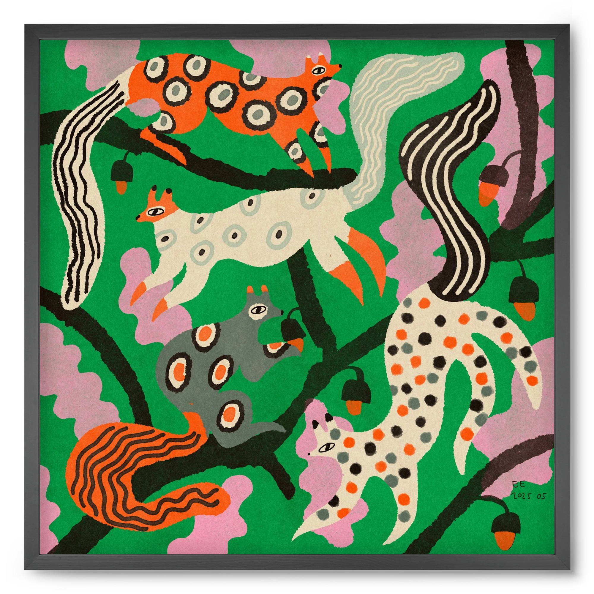 squirrell party 2., 50x50 cm (50x50 cm), Fekete keret