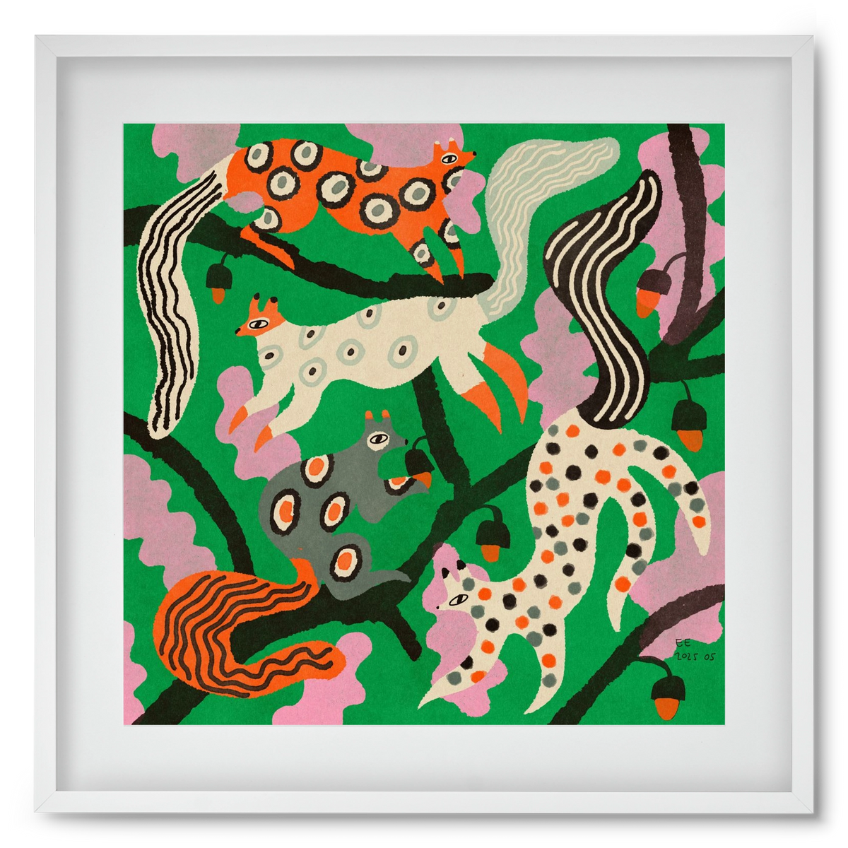 squirrell party 2., 50x50 cm (40x40 cm), Fehér keret, paszpartuval