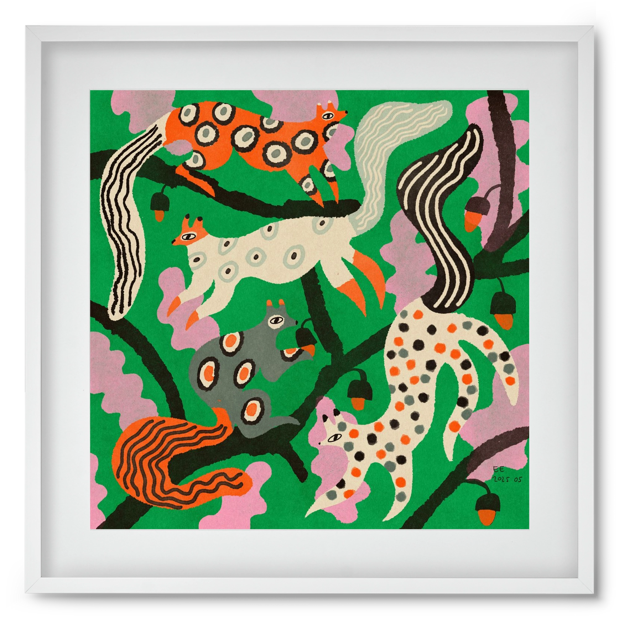 squirrell party 2., 50x50 cm (40x40 cm), Fehér keret, paszpartuval