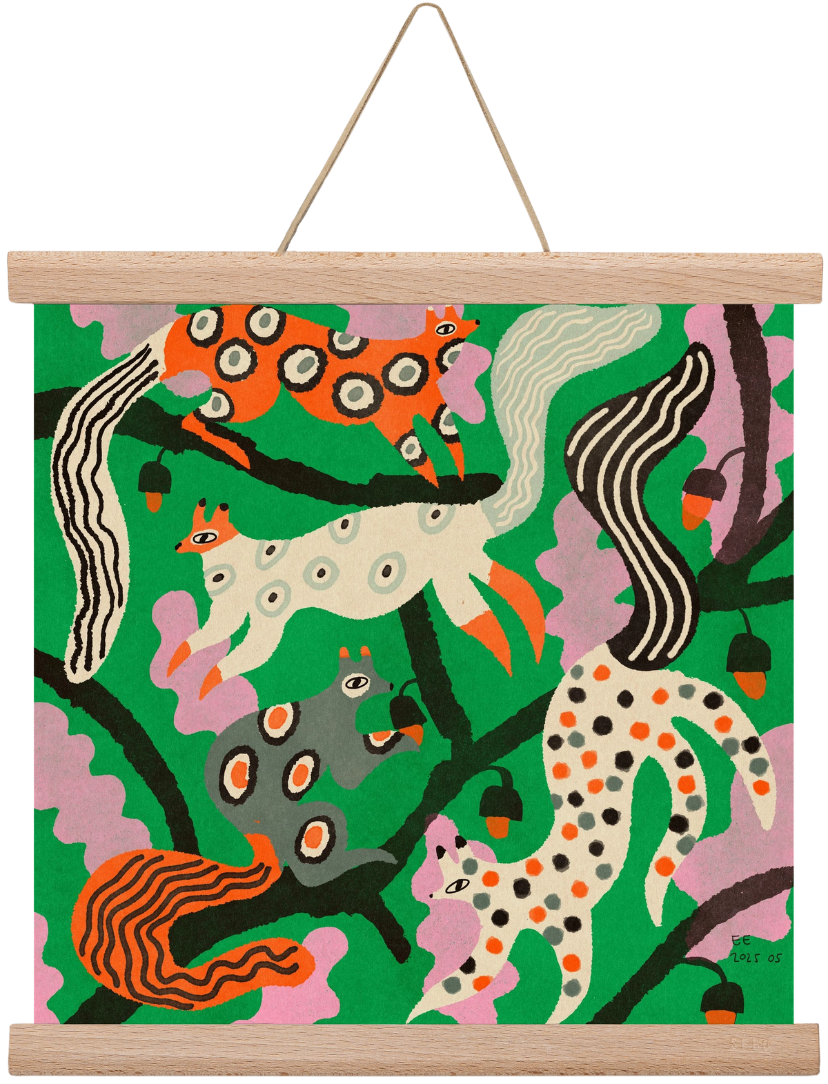 squirrell party 2., 30x30 cm (30x30 cm), Tölgy akasztó