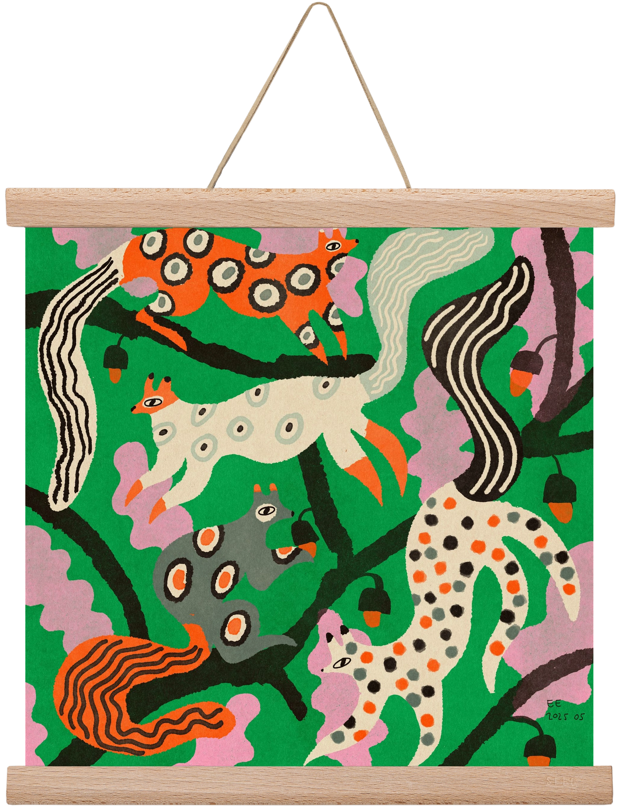 squirrell party 2., 30x30 cm (30x30 cm), Tölgy akasztó