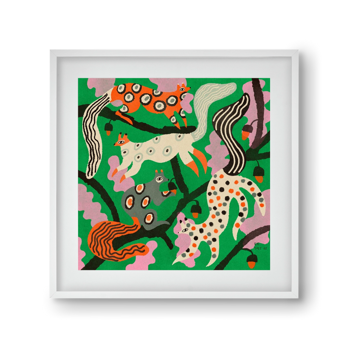 squirrell party 2., 30x30 cm (20x20 cm), Fehér keret, paszpartuval