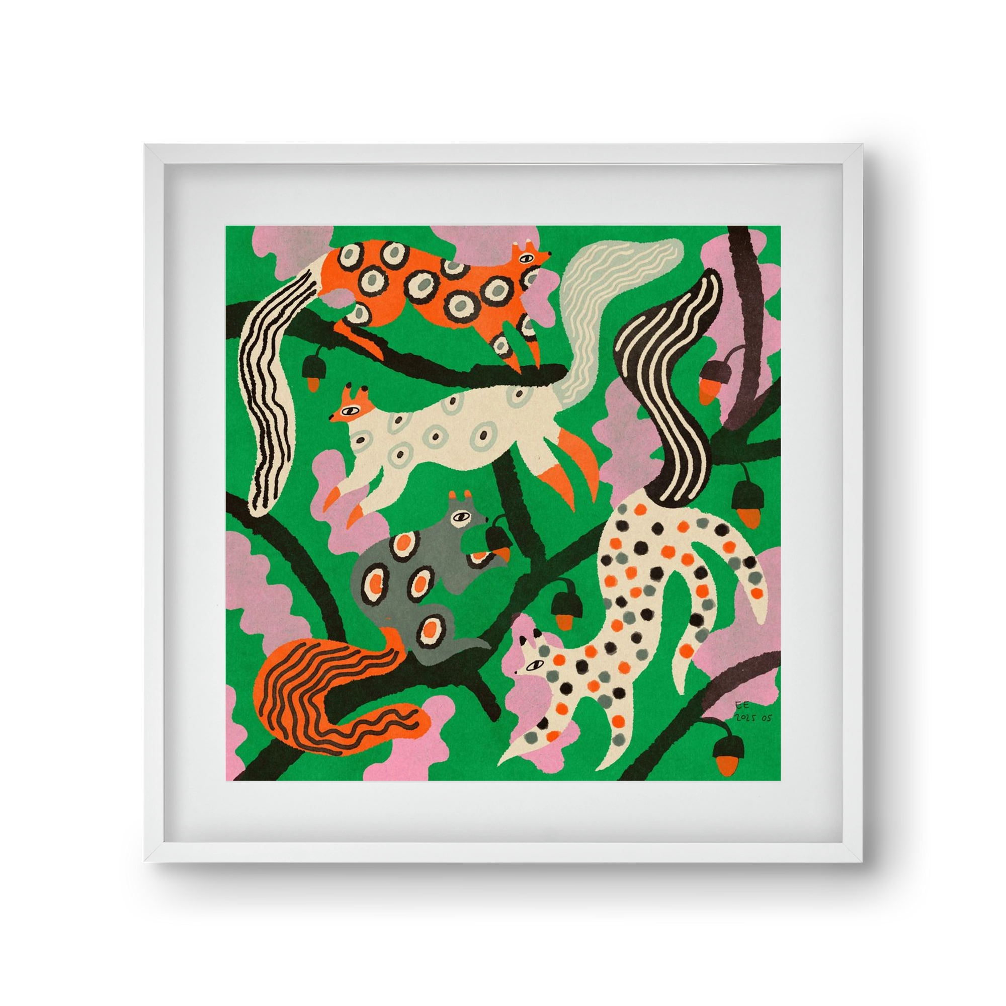 squirrell party 2., 30x30 cm (20x20 cm), Fehér keret, paszpartuval