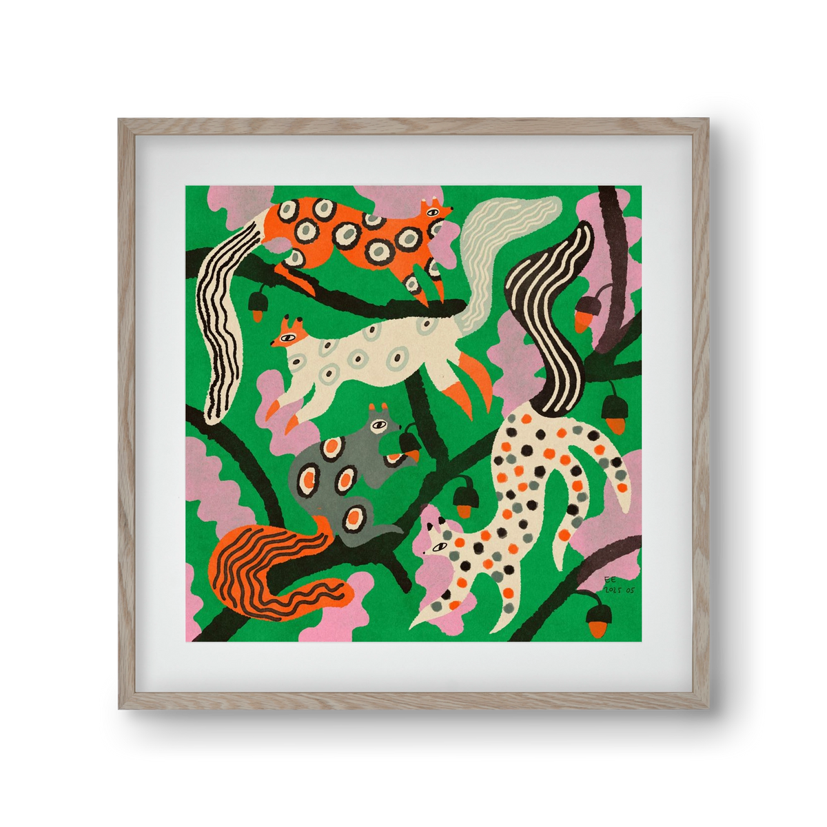 squirrell party 2., 30x30 cm (20x20 cm), Tölgy keret, paszpartuval