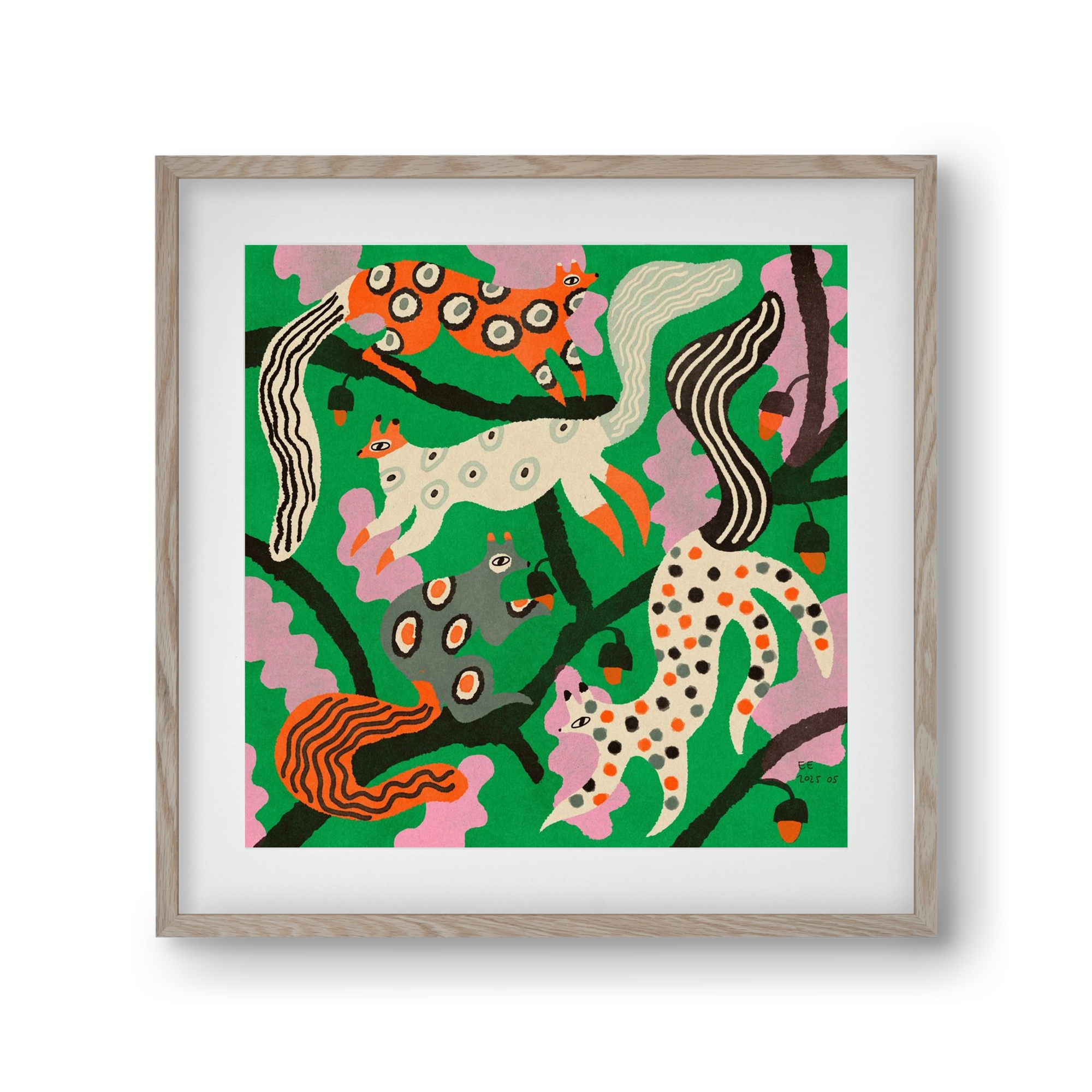 squirrell party 2., 30x30 cm (20x20 cm), Tölgy keret, paszpartuval