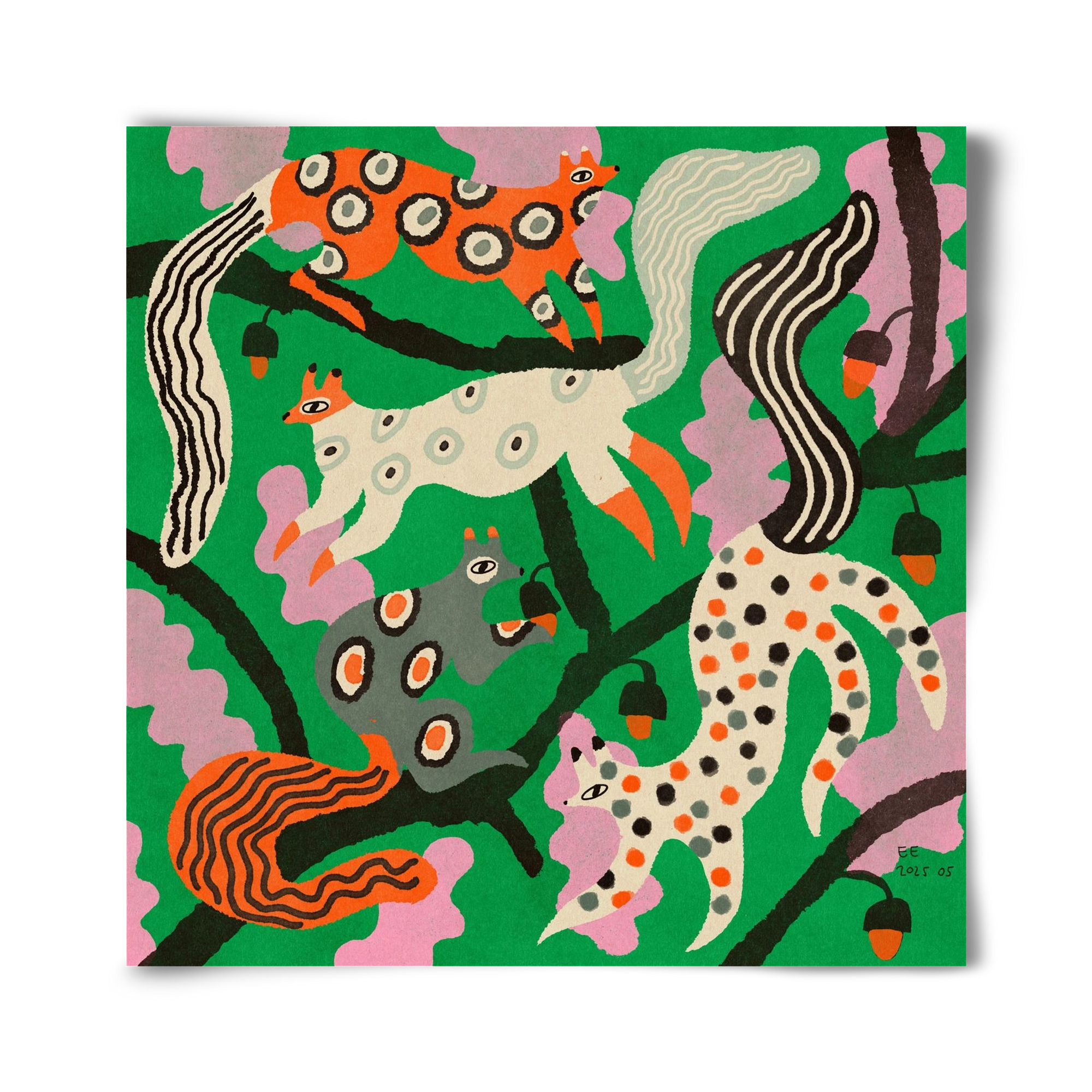 squirrell party 2., 40x40 cm, Keret nélkül