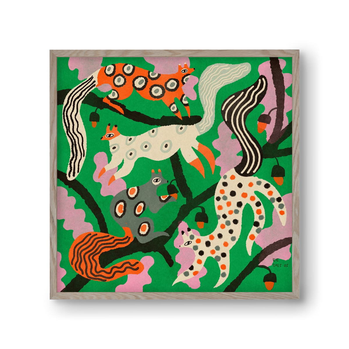 squirrell party 2., 30x30 cm (30x30 cm), Tölgy keret