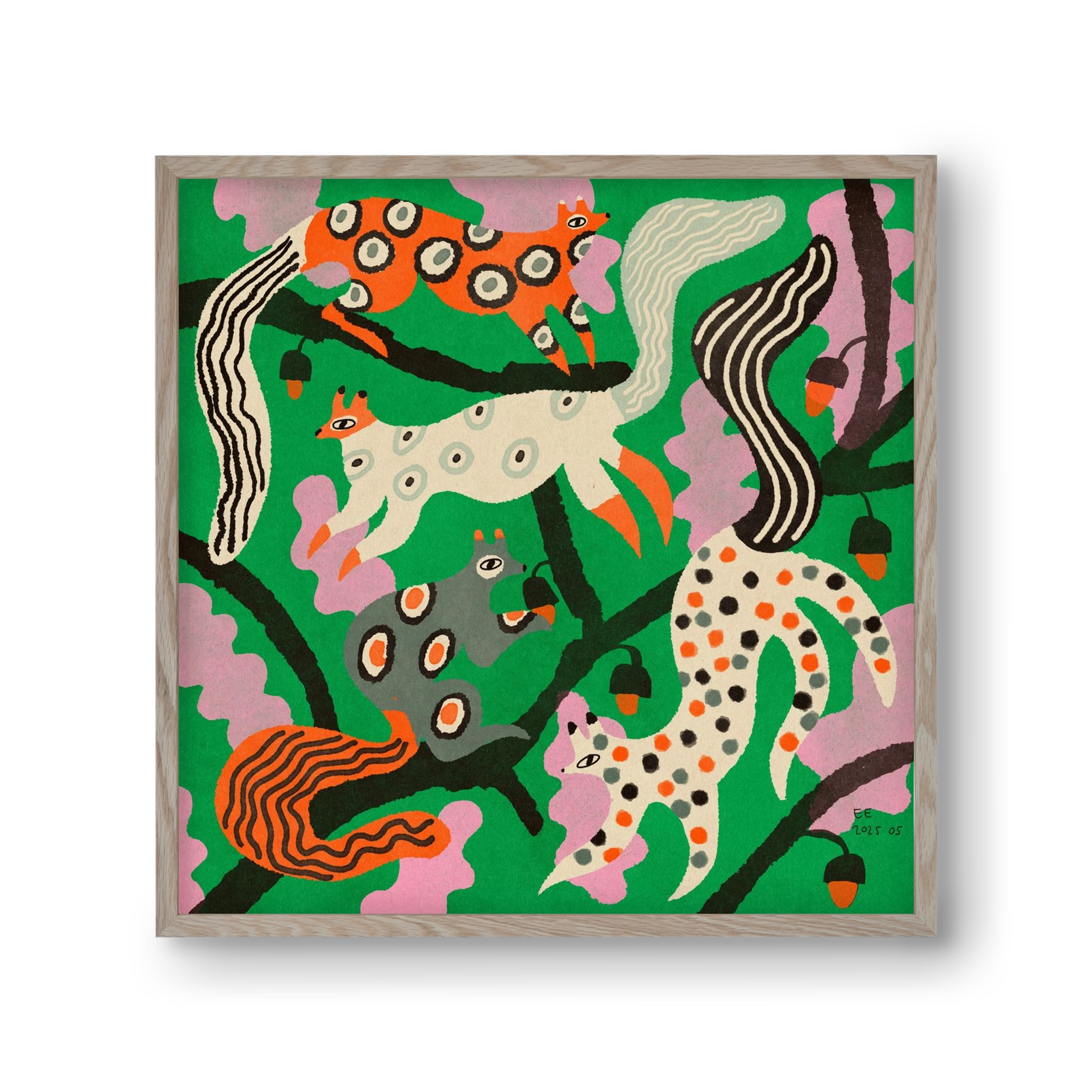 squirrell party 2., 30x30 cm (30x30 cm), Tölgy keret