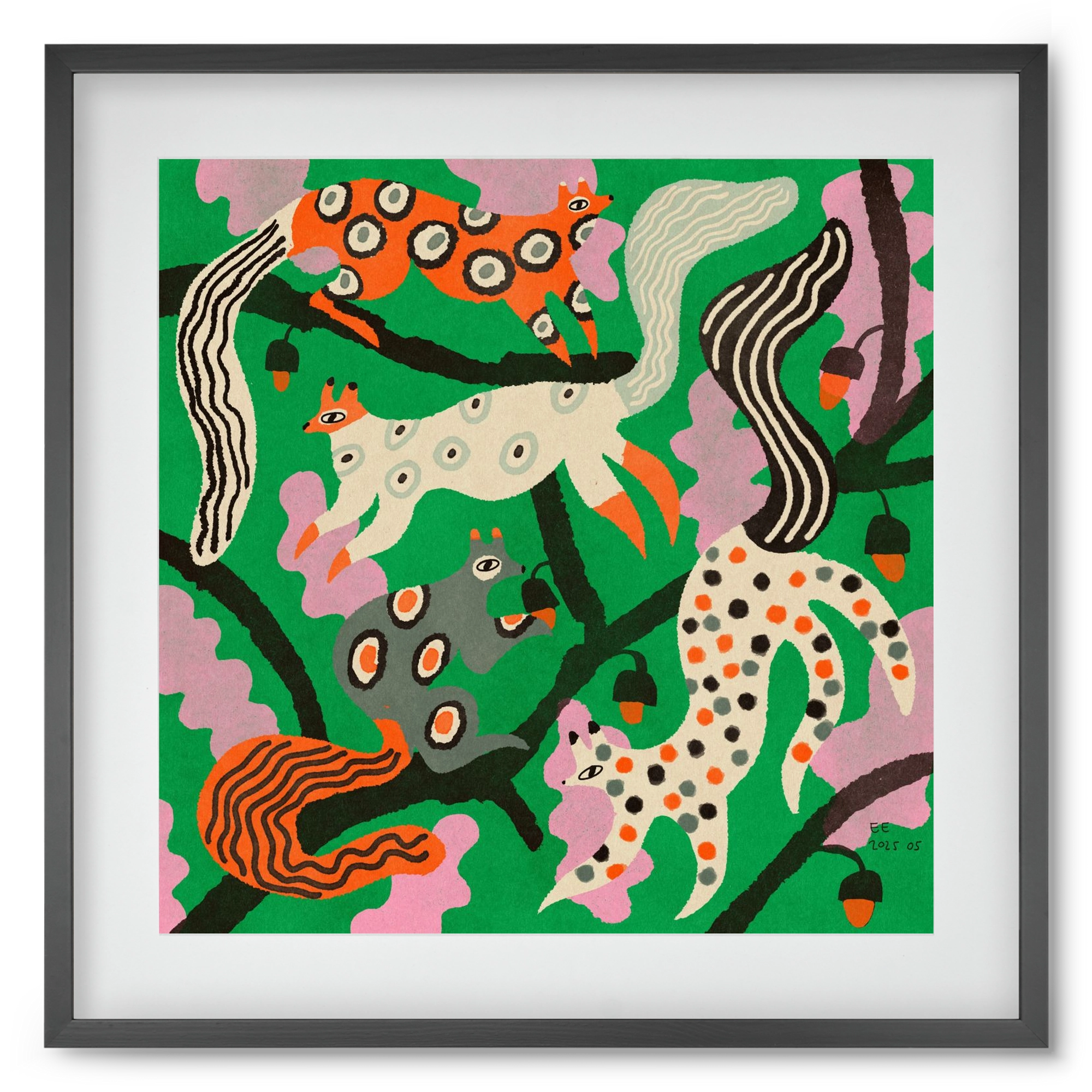 squirrell party 2., 50x50 cm (40x40 cm), Fekete keret, paszpartuval