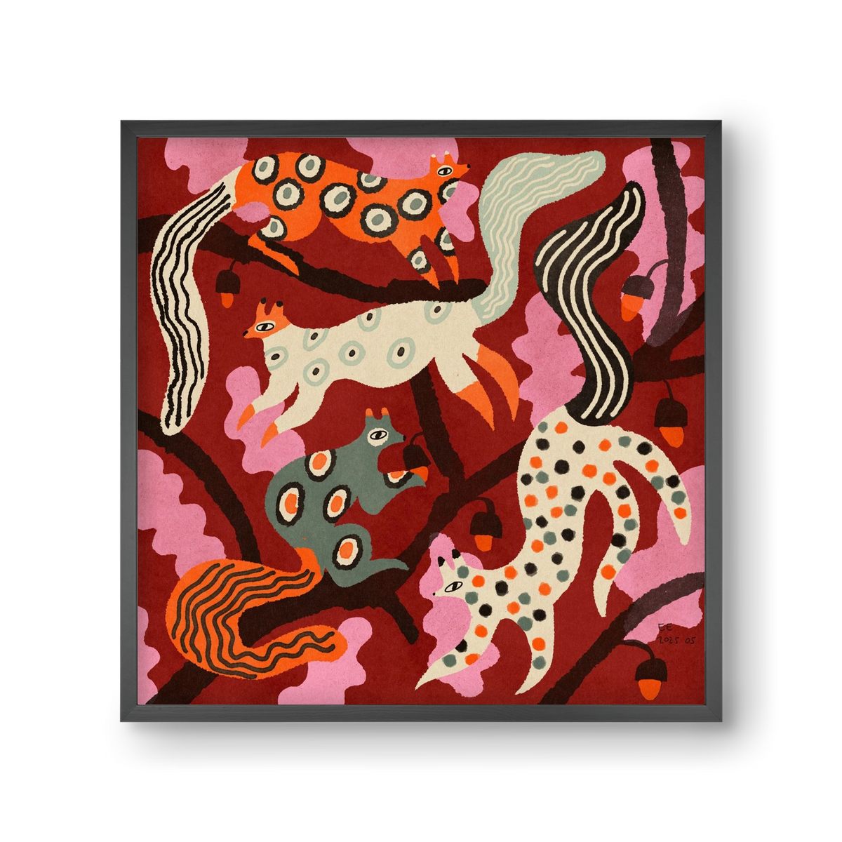 squirrell party 3., 30x30 cm (30x30 cm), Fekete keret