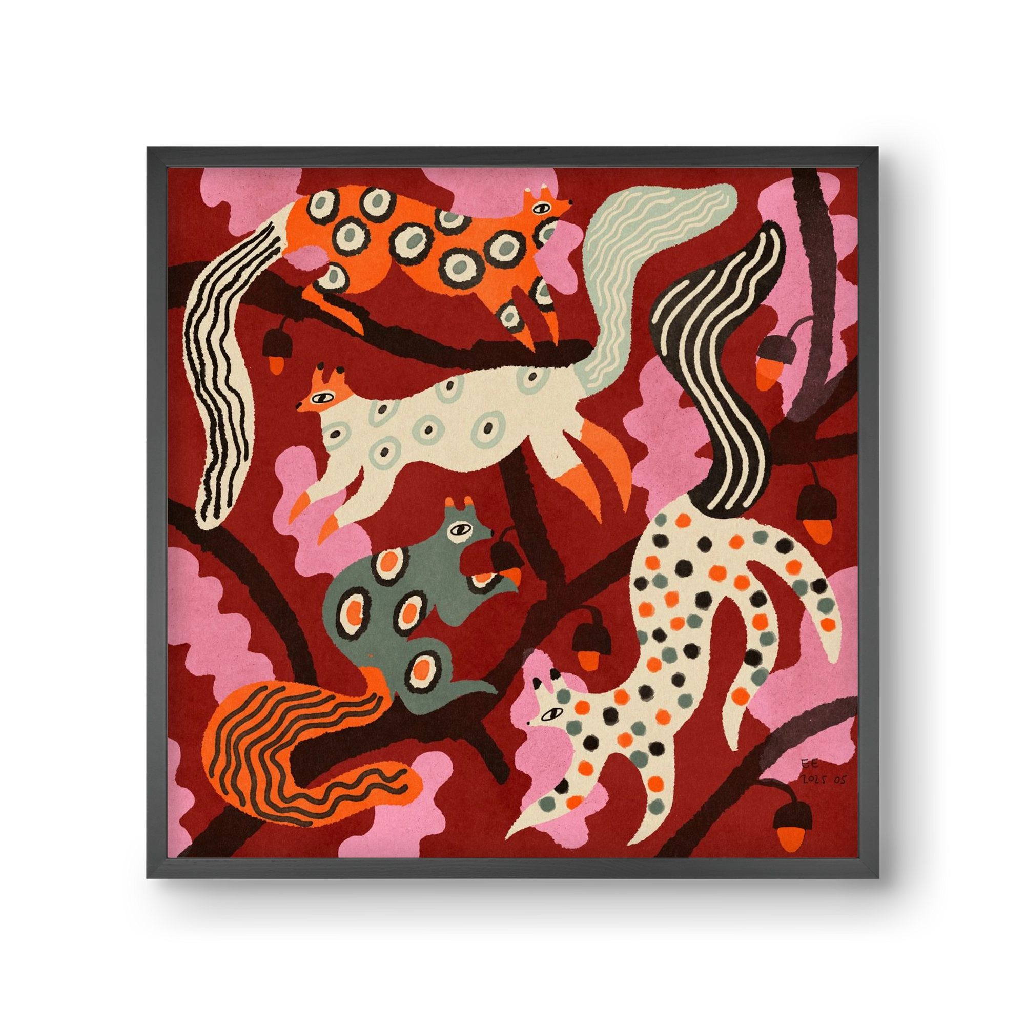 squirrell party 3., 30x30 cm (30x30 cm), Fekete keret