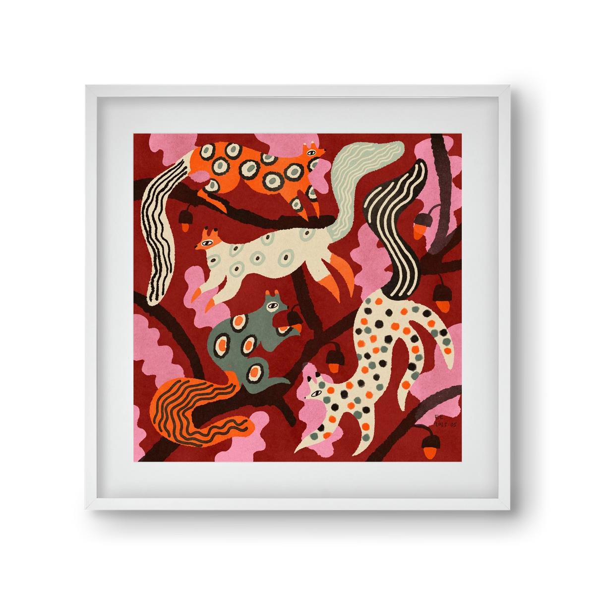 squirrell party 3., 30x30 cm (20x20 cm), Fehér keret, paszpartuval