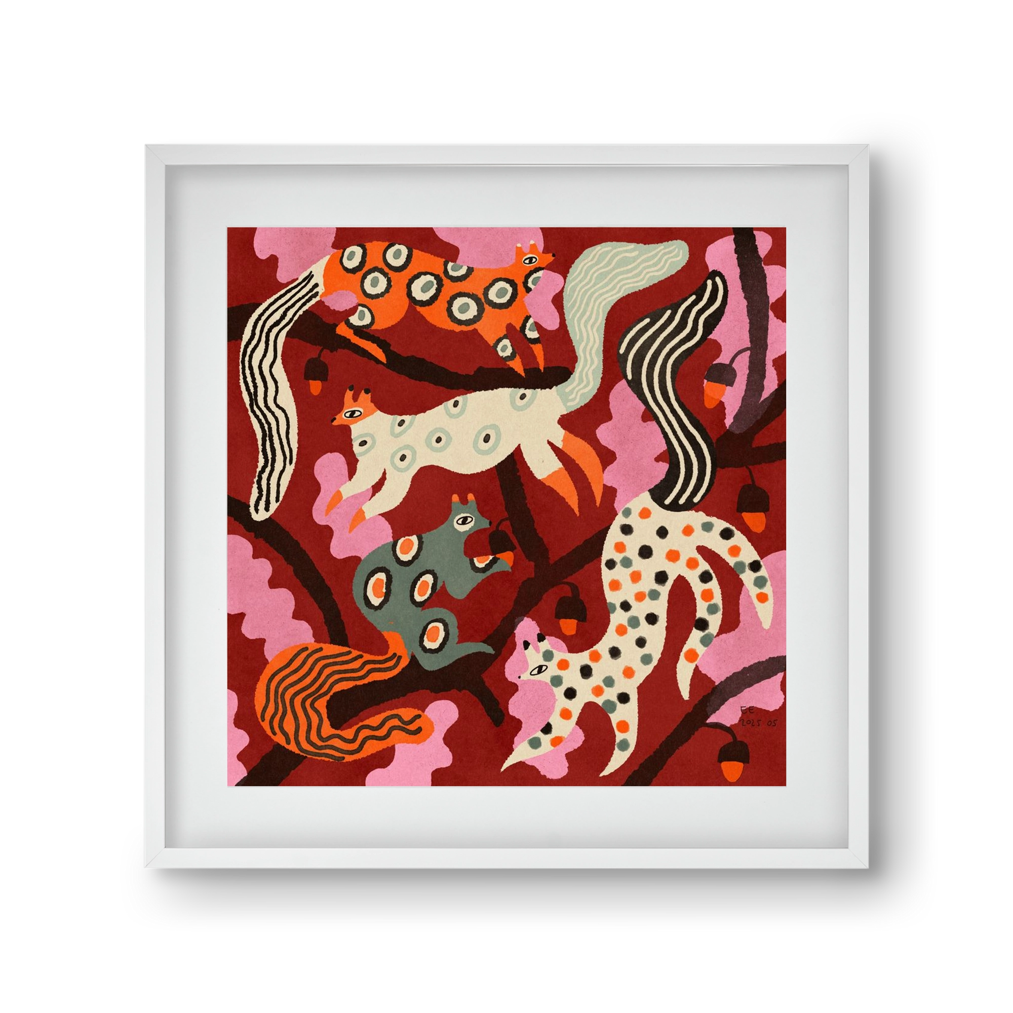 squirrell party 3., 30x30 cm (20x20 cm), Fehér keret, paszpartuval