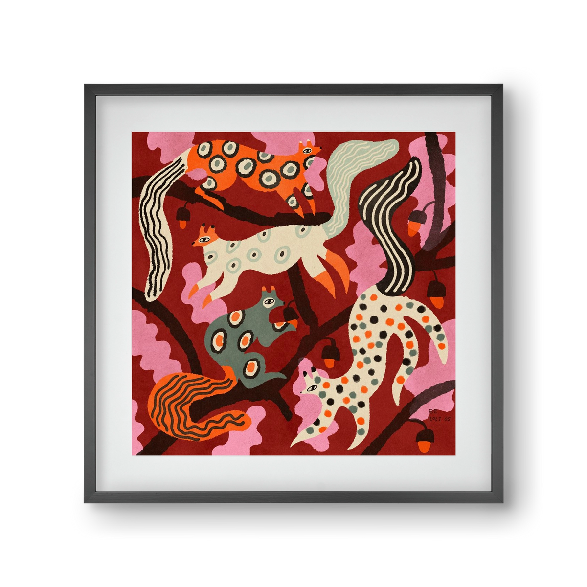 squirrell party 3., 30x30 cm (20x20 cm), Fekete keret, paszpartuval