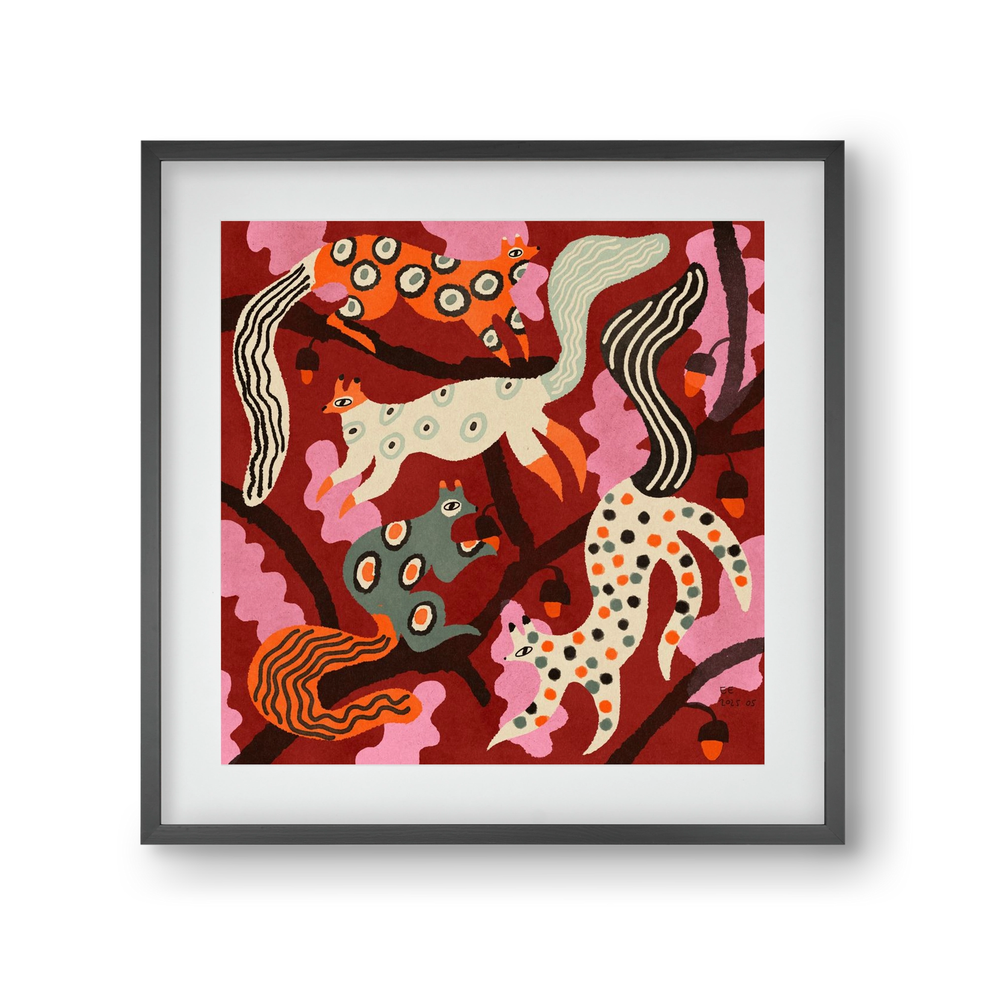 squirrell party 3., 30x30 cm (20x20 cm), Fekete keret, paszpartuval