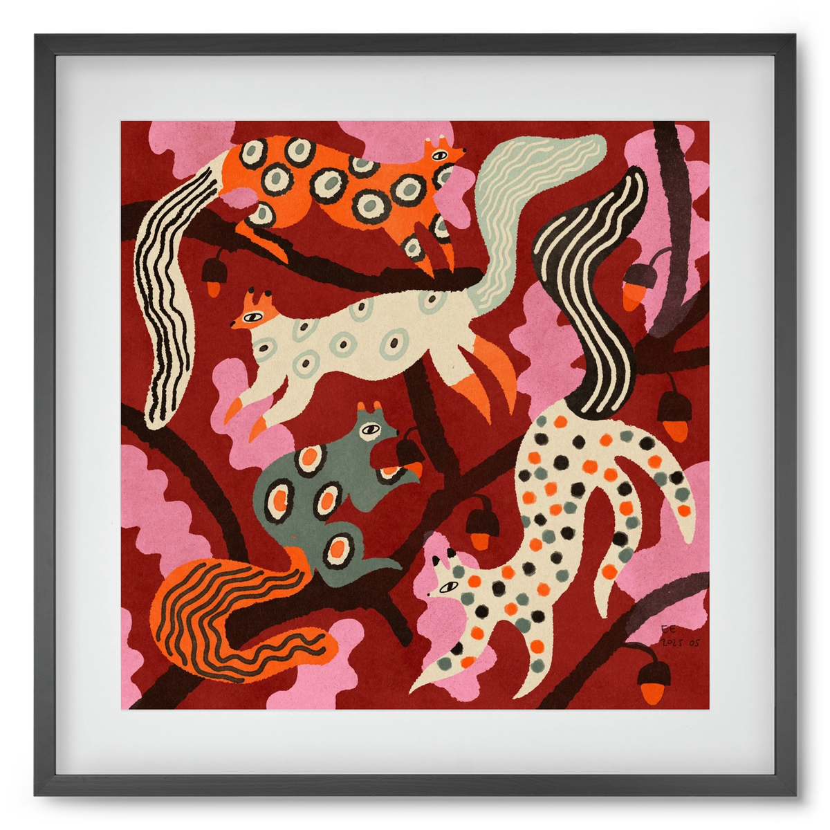 squirrell party 3., 50x50 cm (40x40 cm), Fekete keret, paszpartuval