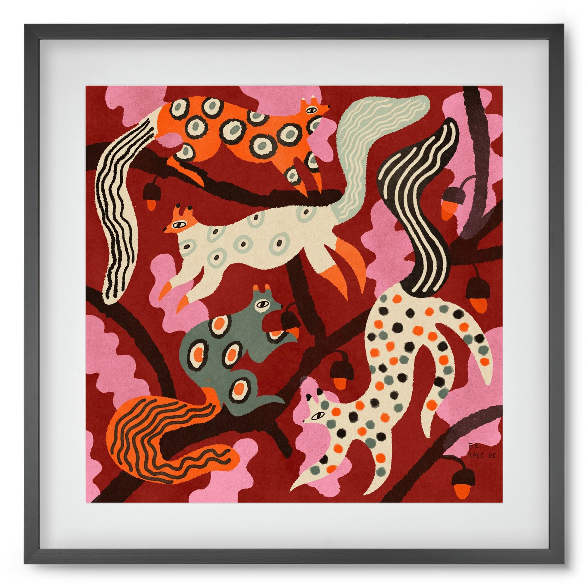 squirrell party 3., 50x50 cm (40x40 cm), Fekete keret, paszpartuval